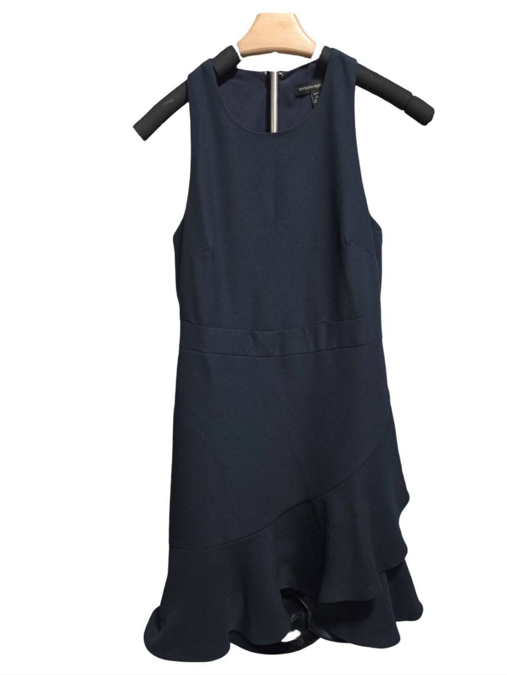 Banana Republic Navy Sleeveless Ruffle Hem Mini Dress Fit & Flare Coctail Travel - Picture 3 of 7